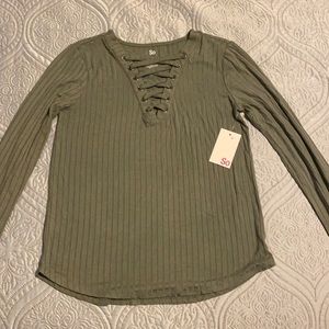 Long sleeve top with criss cross front